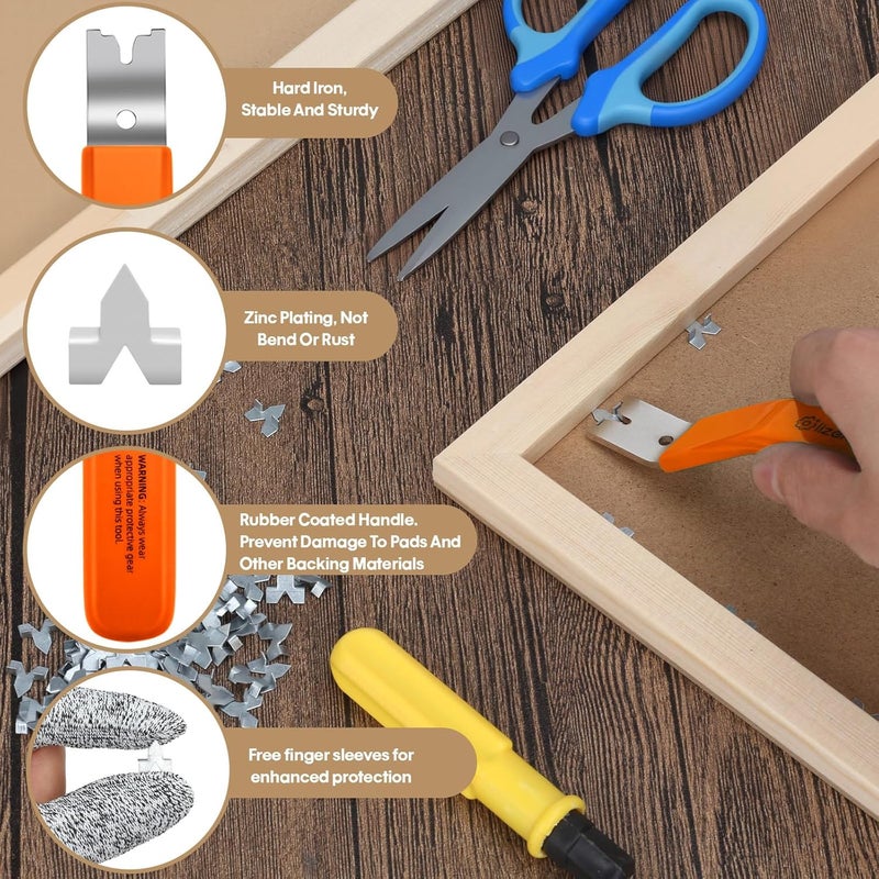 lizenoz Orange color Glazier Point Driver Tool with 200 Glazing Points & 2 Finger Cots - for Framing Glass, Pictures, Cross Stitch - Rust-Resistant Iron/Zinc Push Points, Easy-Grip Handle - Image 3